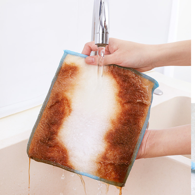 Esun Bamboo Fiber Dish Towel Non-Stick Oil-Resistant Scouring Pad for Kitchen Cleaning, Plain Style Dishcloth