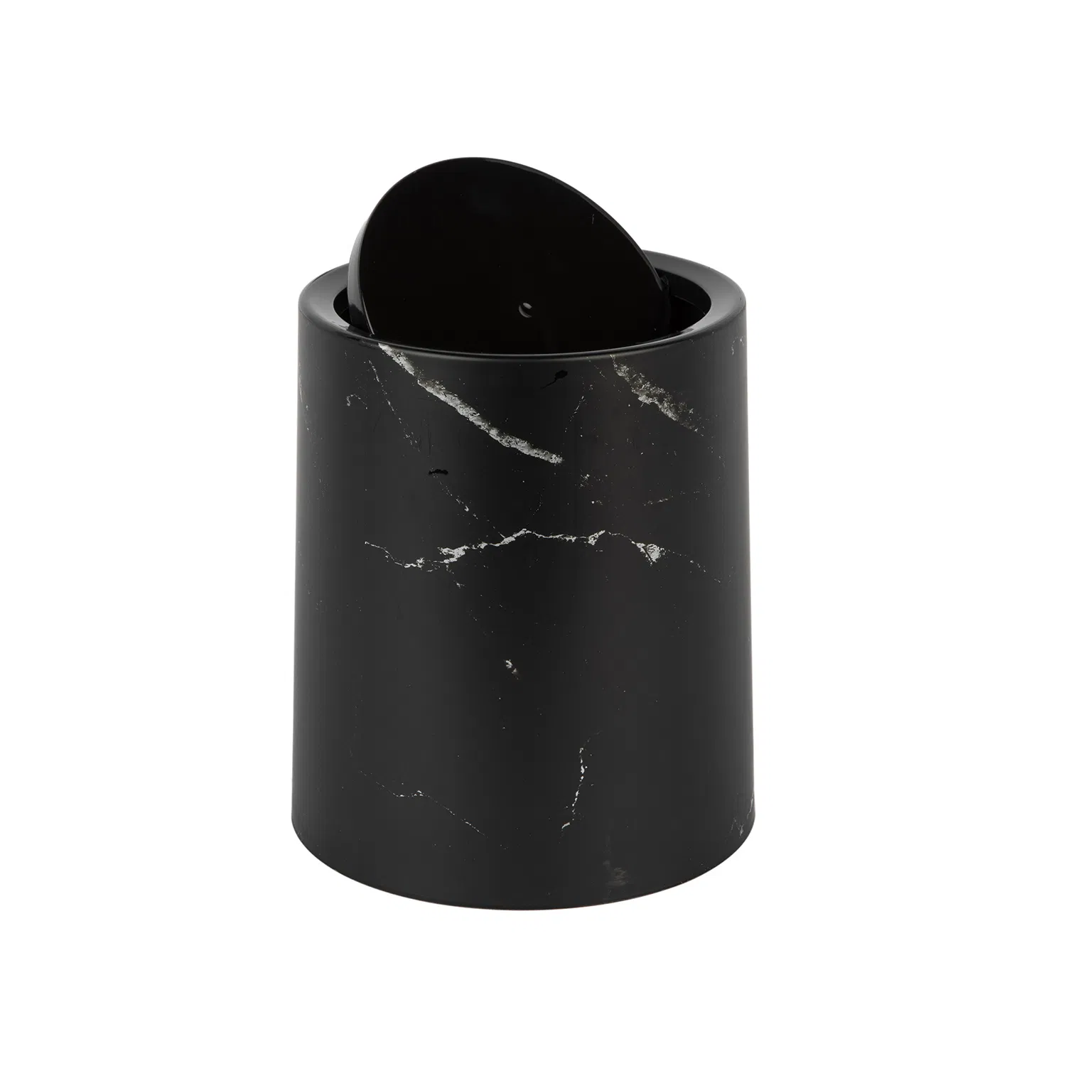 Black Large Circular Plastic Trash Can with Patterns and Sleeves Dustbin