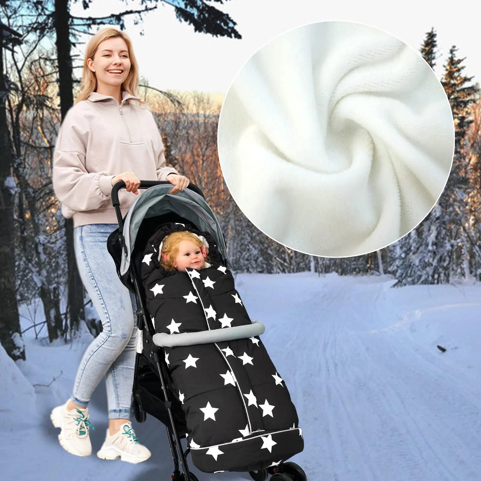 Wholesale Price Strollers Sleeping Bag with Pattern Winter Footmuff Baby Bunting Bag