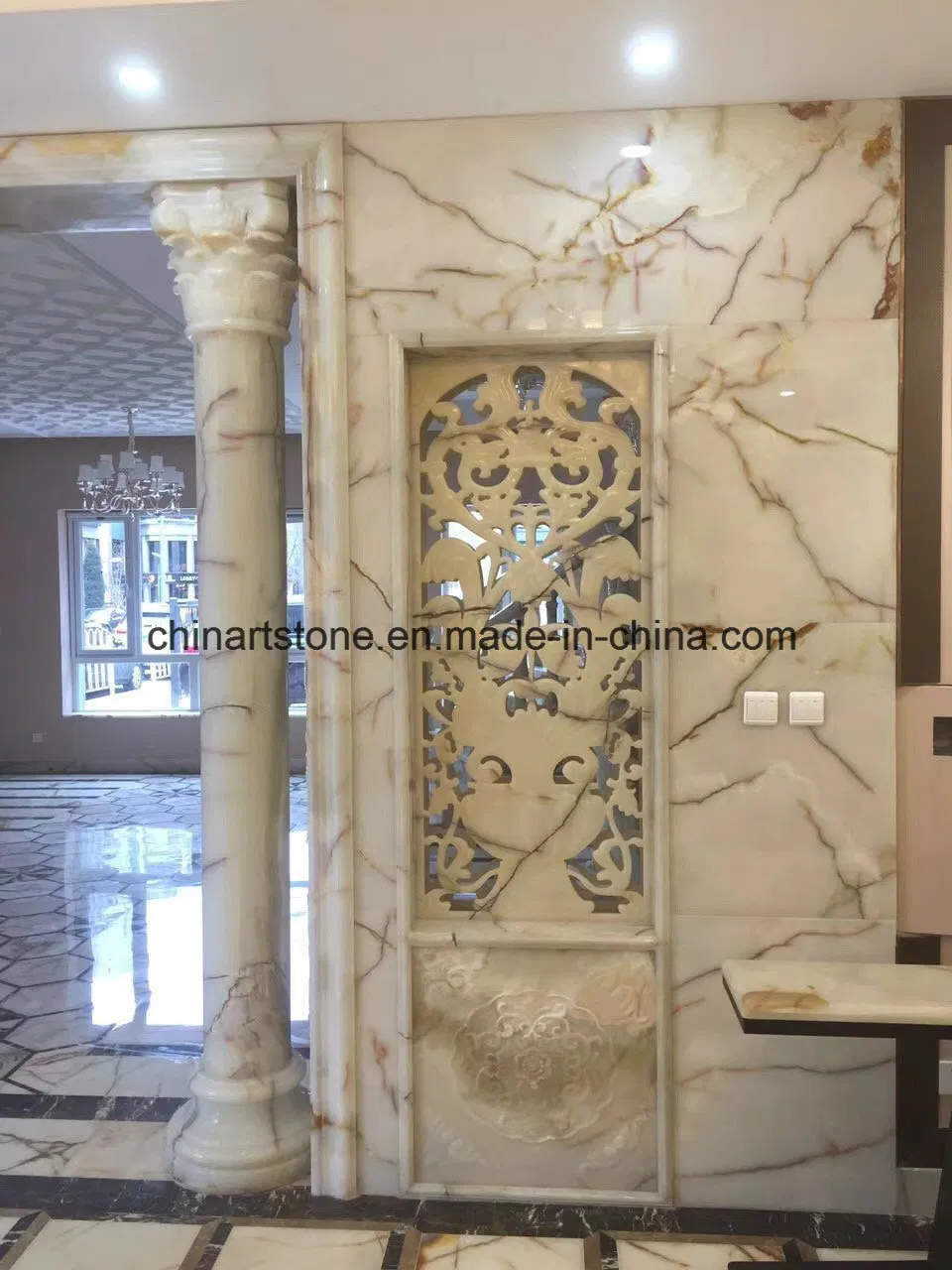 White Onxy Marble Handrail/ Pillar for Villa Decoration