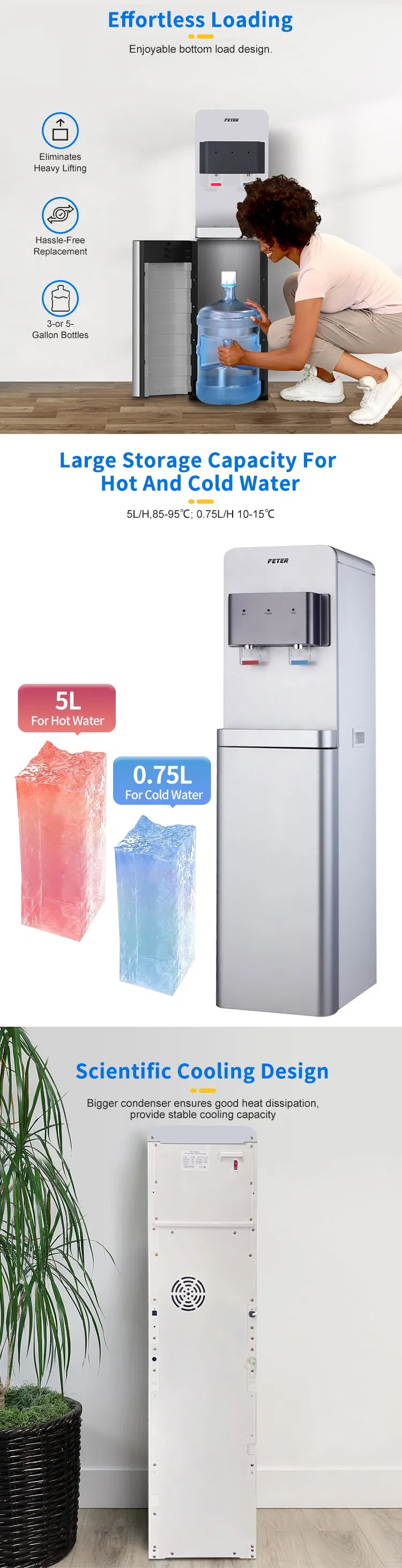Efficient 19L Bottom Loading Water Cooler with Hot and Cold Options