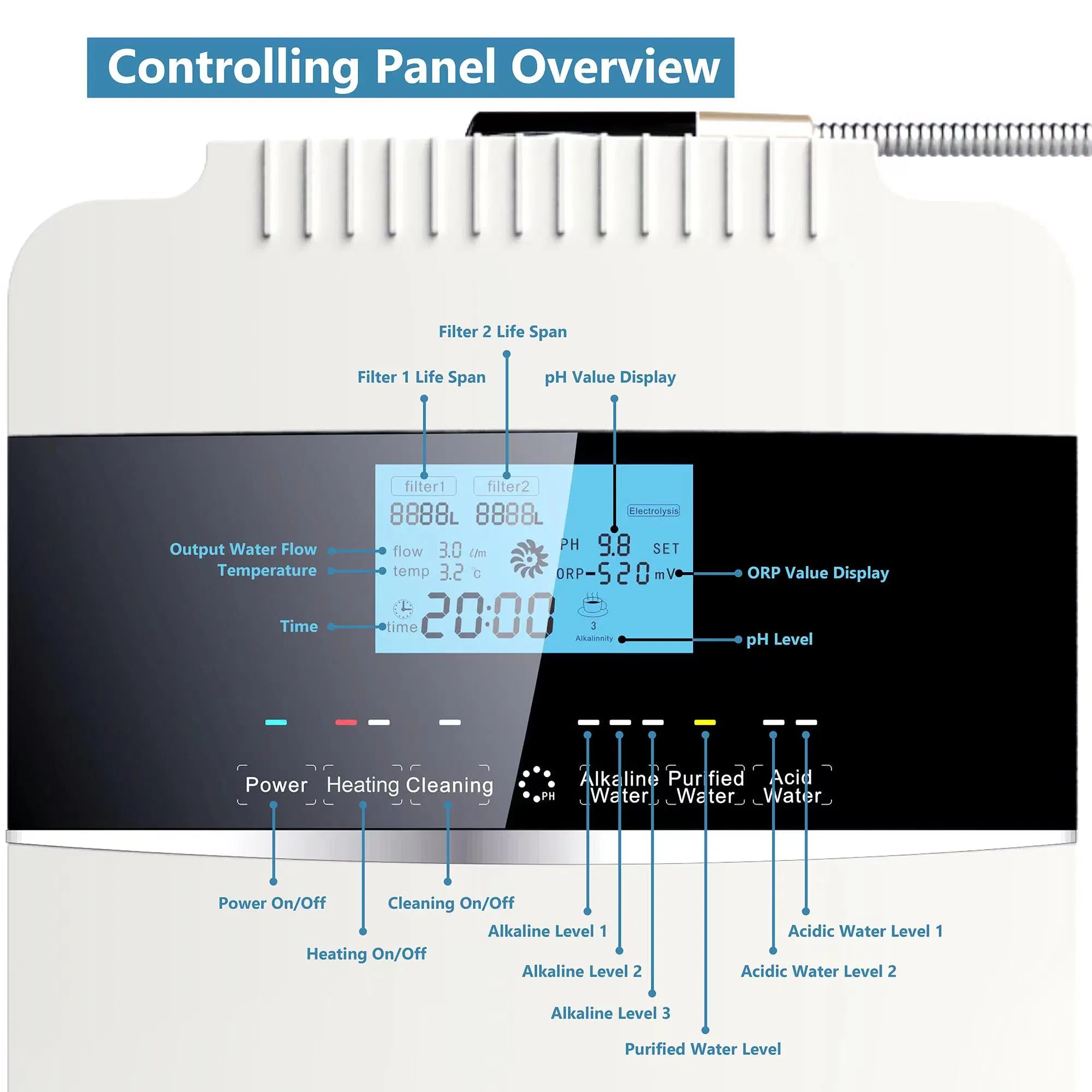 Platinum Coating 8 Plates Alkaline Water Ionizer for Home Kitchen