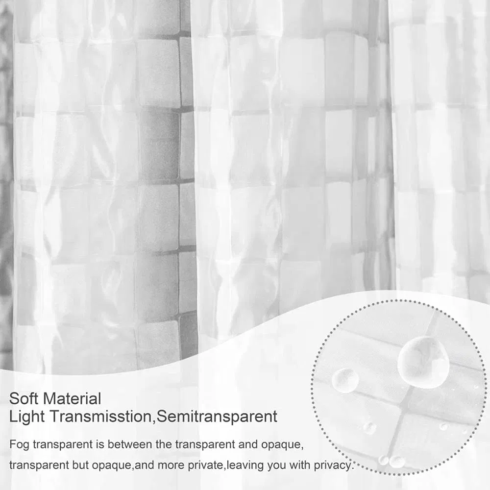 3D PVC Clear Shower Curtain Liner Heavy Duty Shower Curtain, Semi Transparent, Mildew Proof and Anti-Bacterial