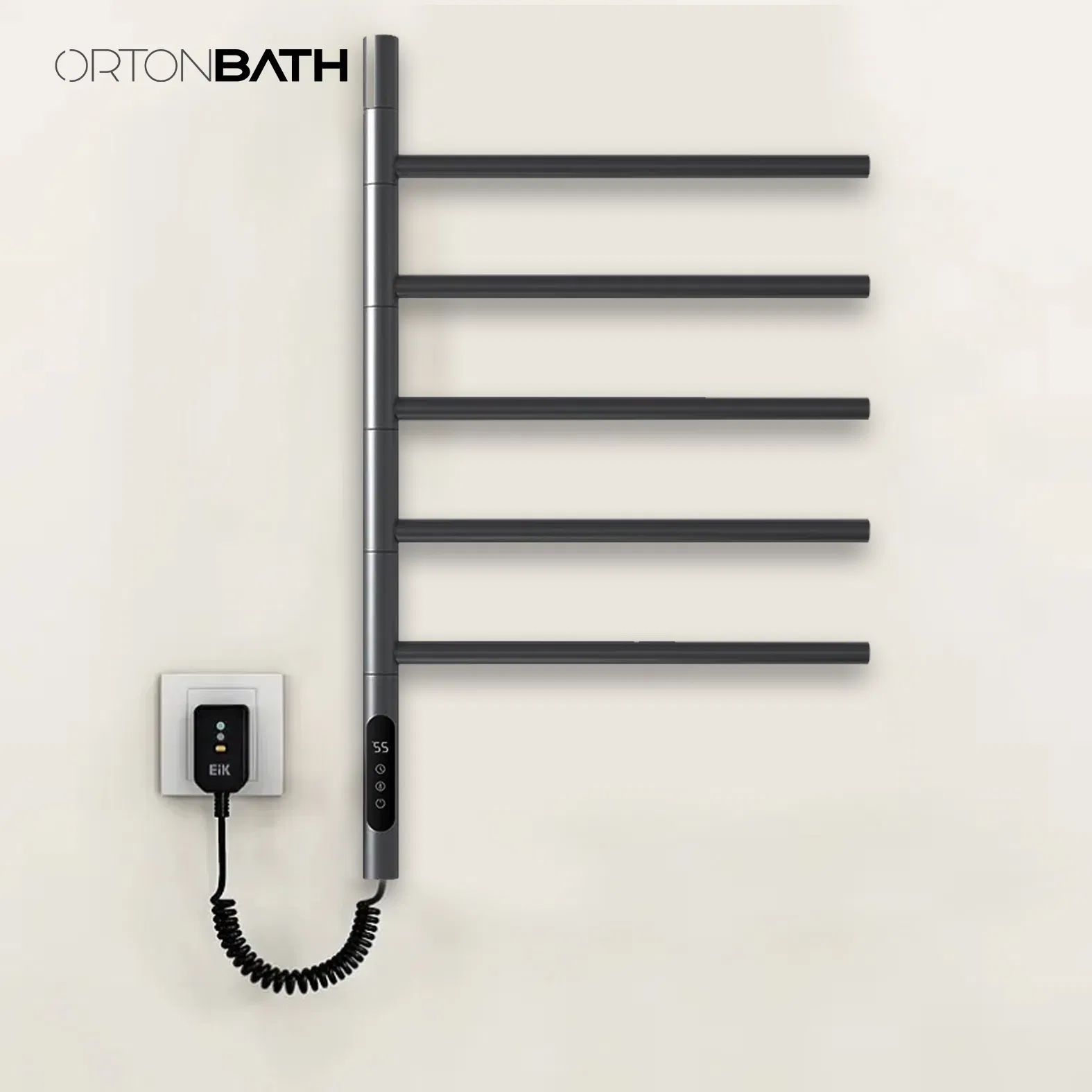 Ortonbath Electric Towel Warmer, 5-Bar Rotating Heated Towel Rack, 2-3 Minutes to 55° C/131° F, Wall Mounted Towel Warmer with Timer