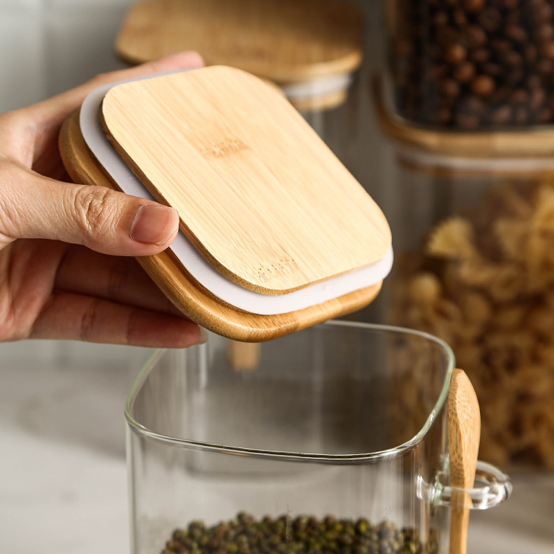 Clear Glass Jar with Lid and Spoon Sealed Canister Food Storage Container for Loose Tea Coffee Bean Sugar Salt