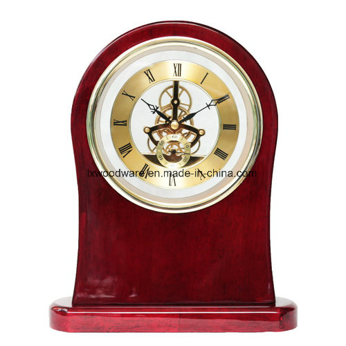 Luxury Rosewood High Gloss Finish Wooden Desk & Table Decoration Clock with Skeleton Movement