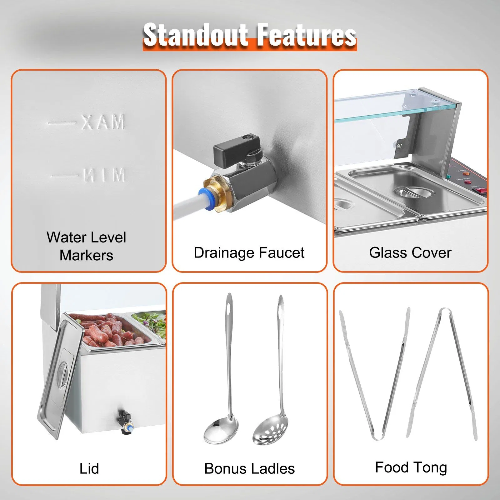 Stainless Steel Electric Food Warmer, Professional Catering Warmer with 3 Pans