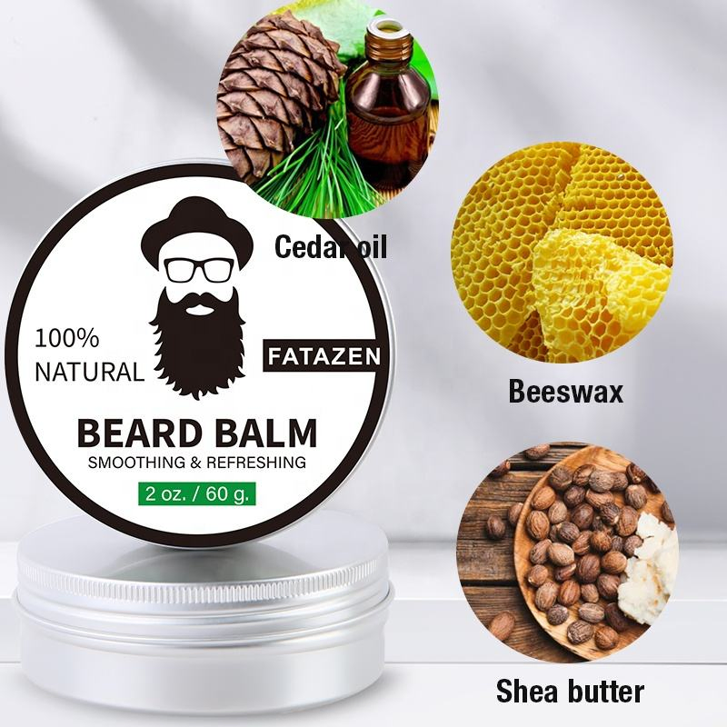 Hot Selling Natural Vegan Strengthen Soften Beard Wax Mustaches Care Men Beard Balm OEM Organic Beard Shea Butter Growth Balm