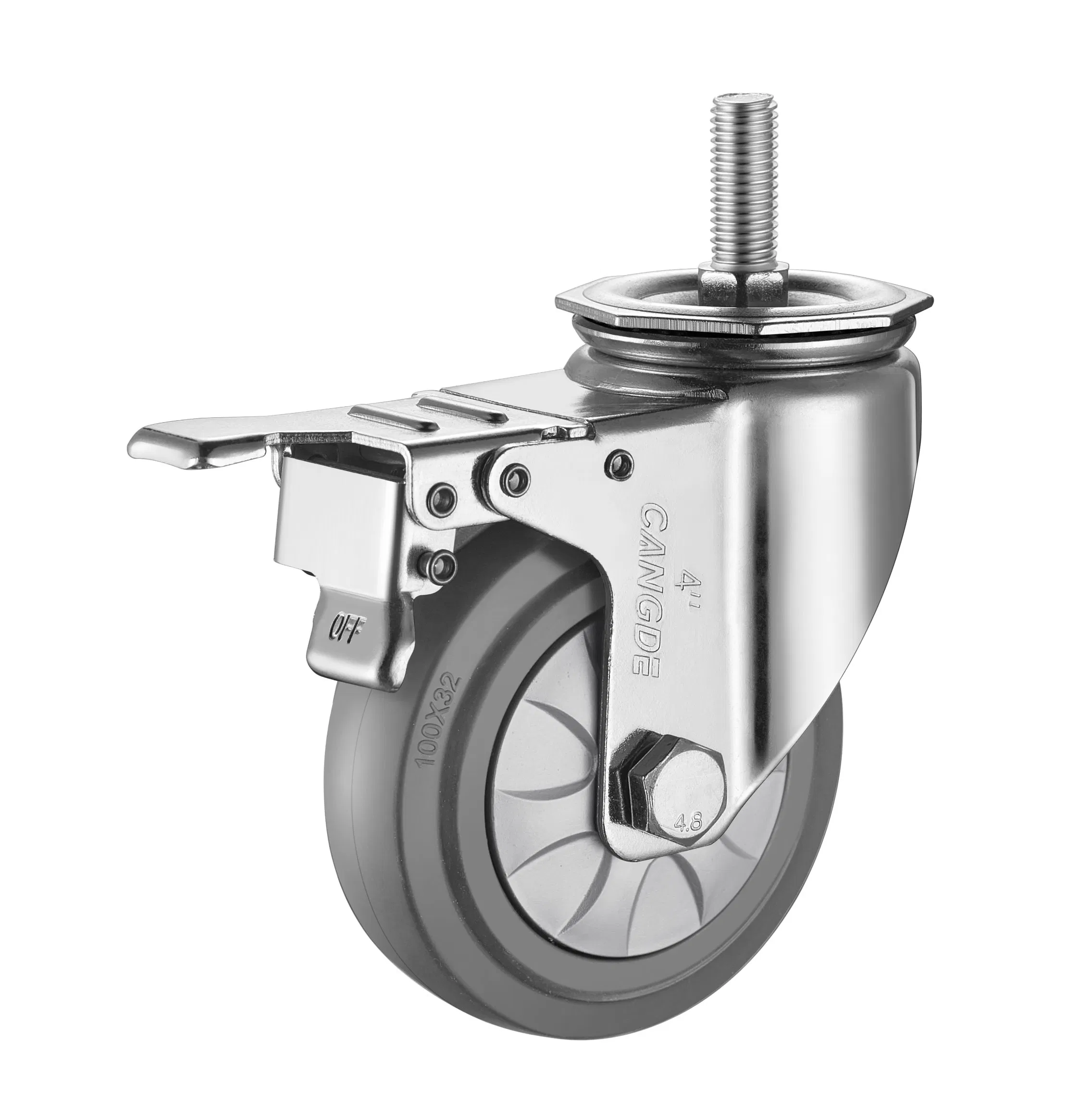 Brake Caster, Grey TPR Wheel Medium Load Capacity for Safe Parking