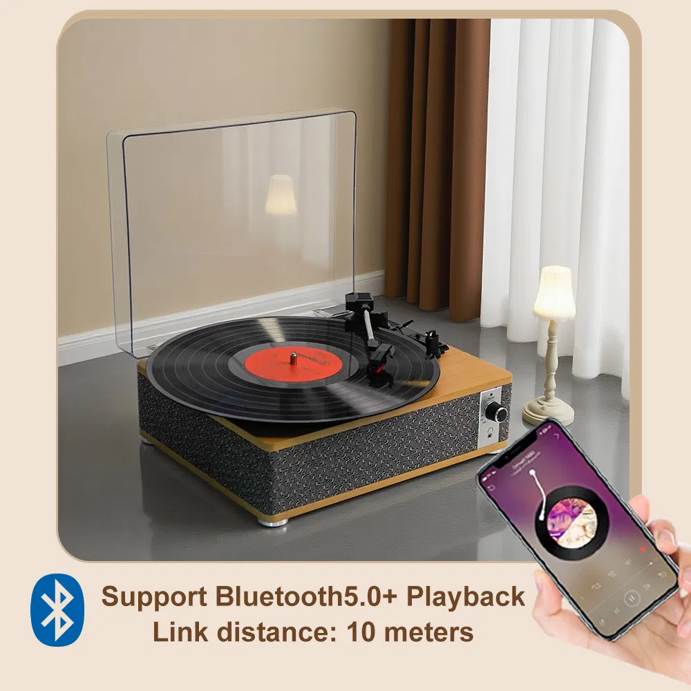 Custom Bluetooth Music Player Turntable Gramophone Vinyl Lp Record Player with Transparent Acrylic Dust Covers