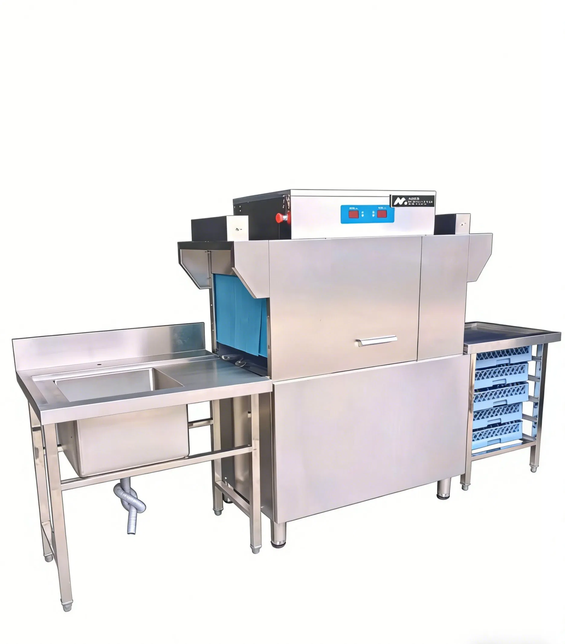 Commercial 304 Stainless Steel Channel Dishwasher Equipped with a Cleaning Station