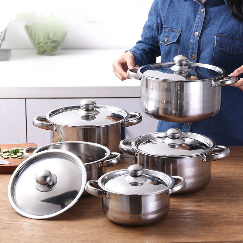 12 PCS Food-Grade Stainless Steel Household Kitchen Cooking Pots and Pans Cookware Set Heat-Resistant Handles Fit Gas Electric Stoves Easy Clean for Daily Cooki