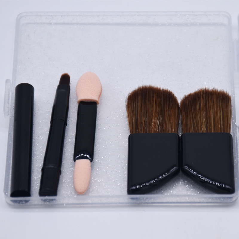 Promotional Gift 4 in 1 Portable Makeup Mini Brush Kit in Glitter Transparent Case