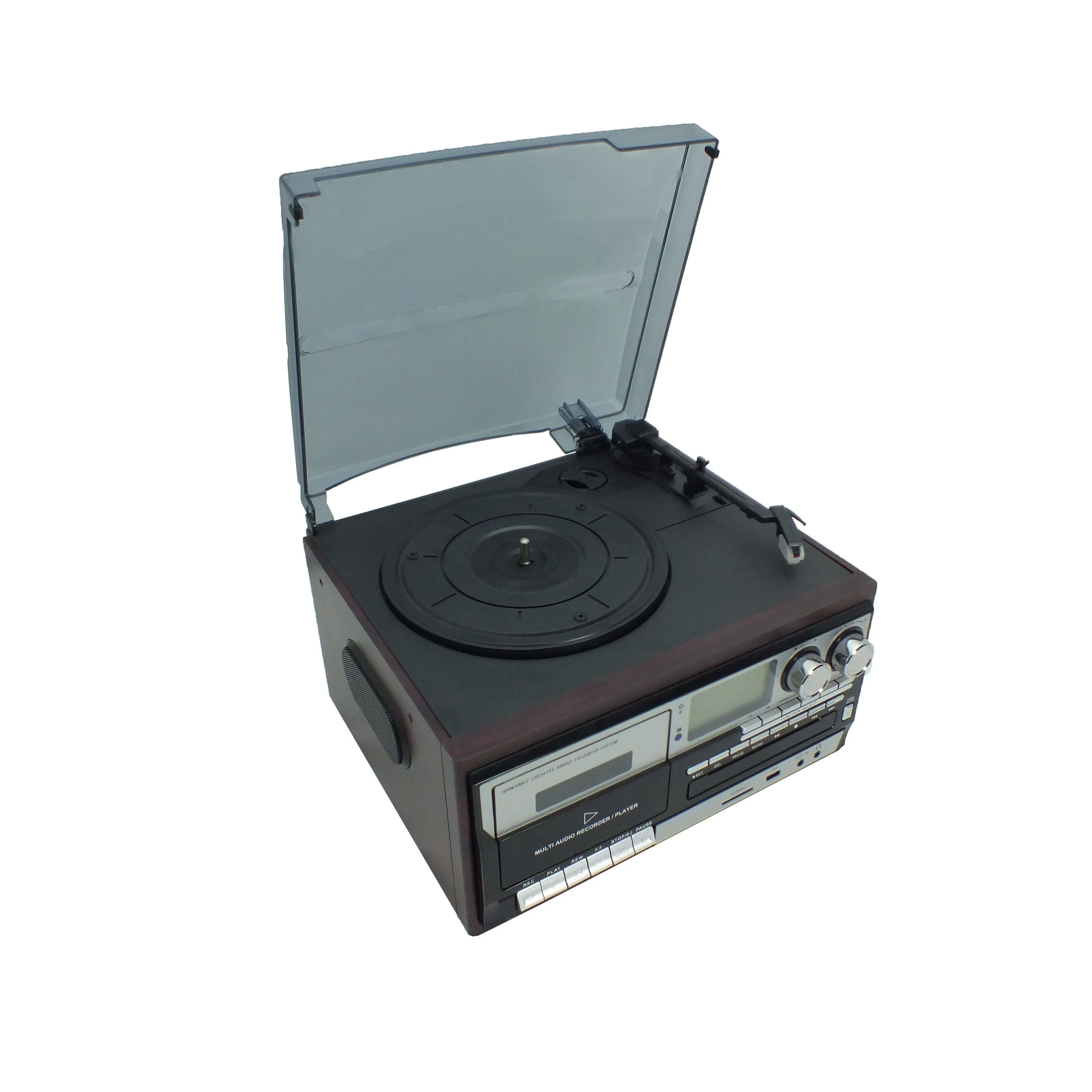 Classic Vintage 7-in-1 Audio Turntable with Cassette and CD Player