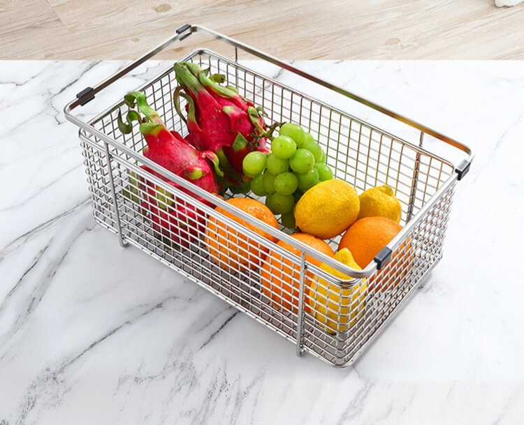 Sink Colander Strainers Sink Basket Stainless Steel Strainer Stainless Steel Sink Colander with Rubber Grip for Strain, Drain Dishes, Fruits, Vegetables,