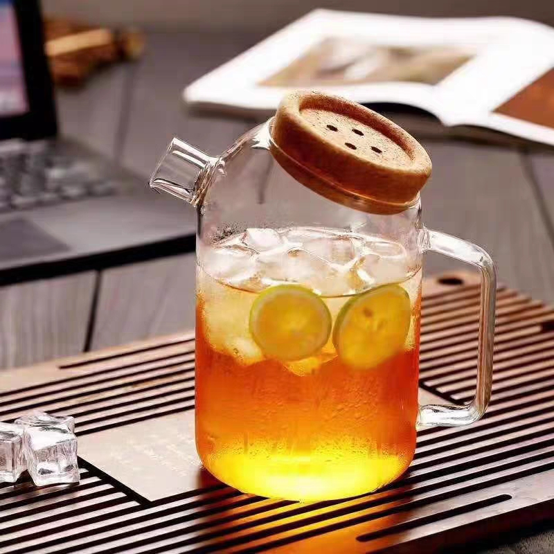 Best Selling High Borosilicate Heat-Resistant Glass Tea Pot Glass Kettle for Water Drinking Teapot Carafe Water Pithcer of Glass Teaset Glassware Wooden Cap