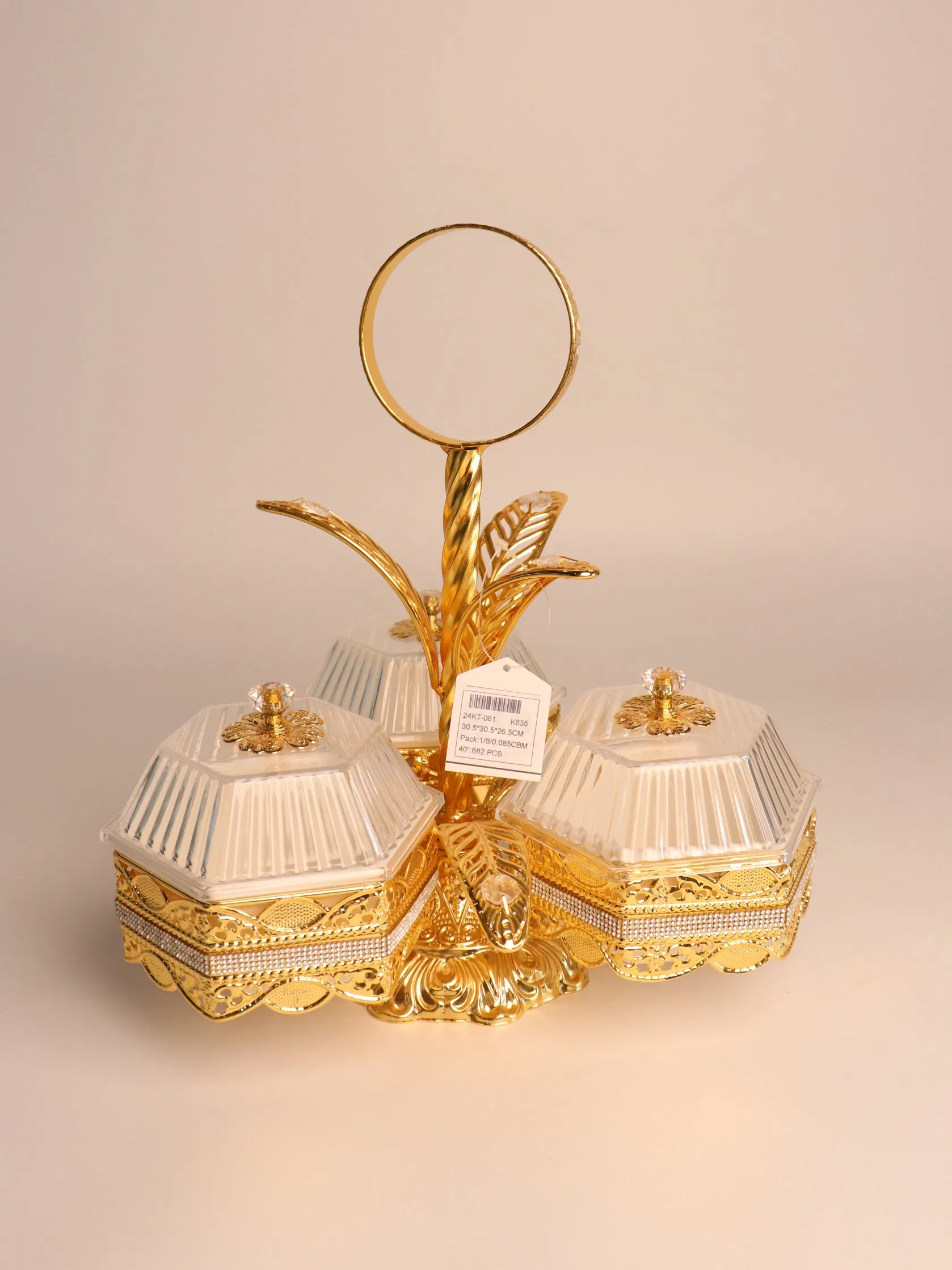 Elegant Fruit Tray with Gilded Ironwork and 3 Plastic Bowls