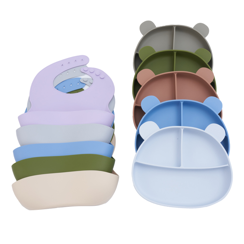 Wholesale Price Custom Kids Feeding Sets Food Grade Soft Silicone Tableware Baby Feeding Products with Suction Plate