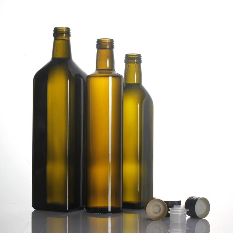 250 Ml 500 Ml 750 Ml 1000 Ml Antique Green Clear Color Round Square Glass Olive Oil Bottles