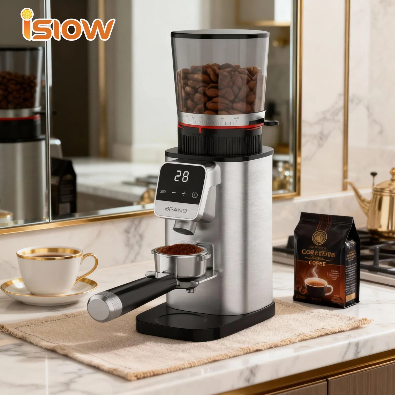 Cg-002 Automatic Electric 48mm Conical Burr Stainless Steel Adjustable Household Use 200W Factory Price Coffee Grinder