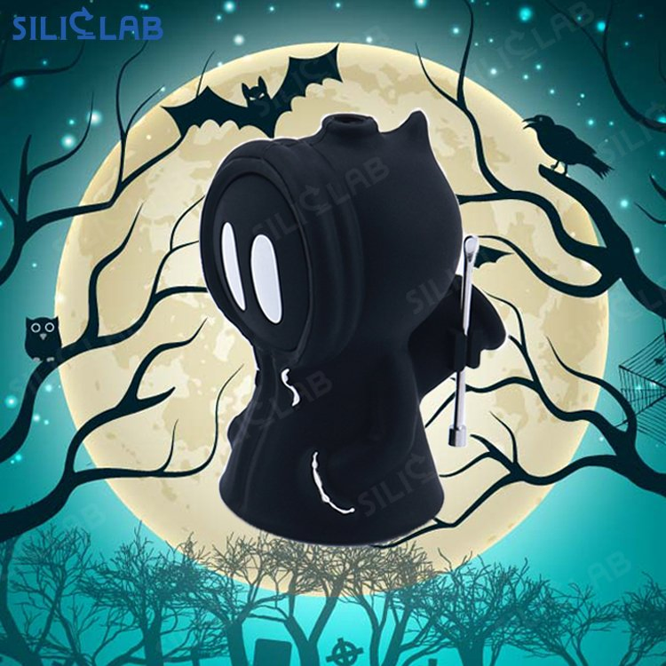 Siliclab 3.9" Mini Water Pipes Halloween Ghost Silicone Bubbler with 14mm Glass Bowl for Smoking Tobacco Dry Herb 420