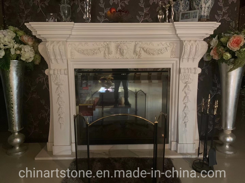 Nature White Beige Dark Color Marble Fireplace for House