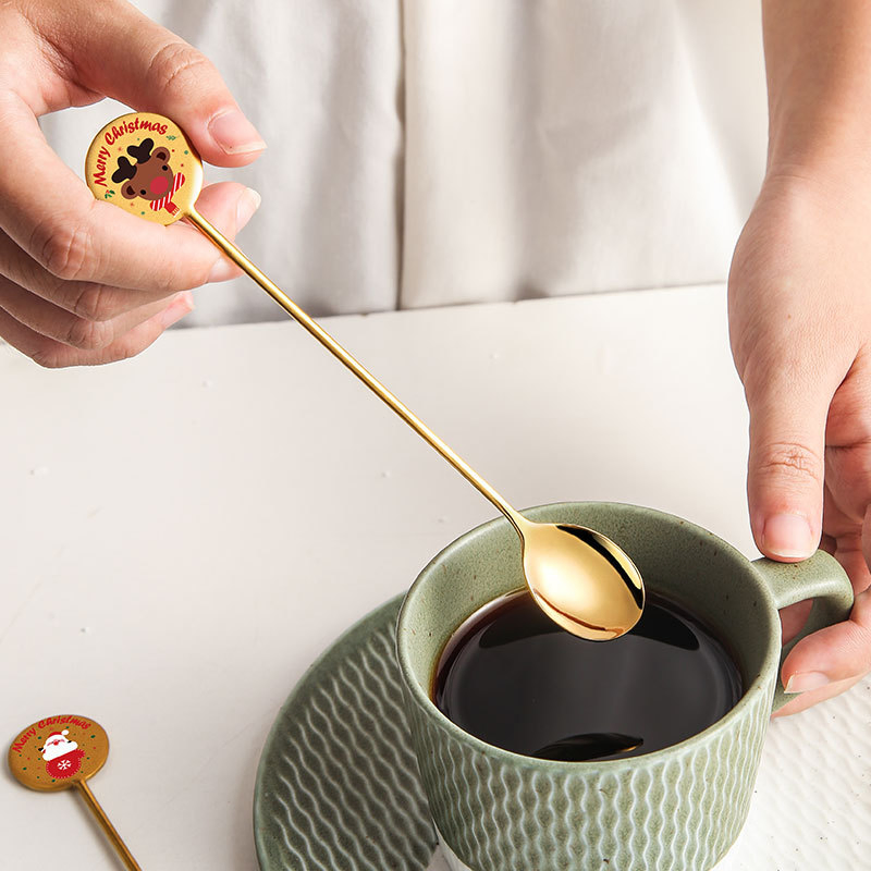 9 Pack Creative Gold Stainless Steel Christmas Stirring Tea Coffee Spoon