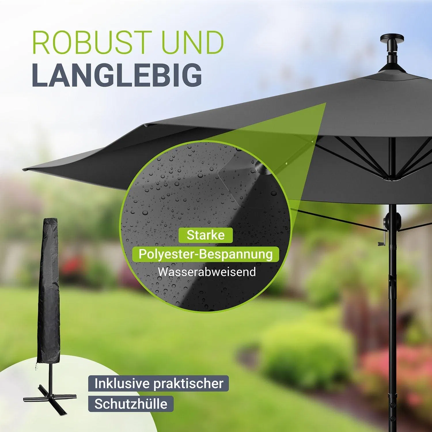 High Quality Luxury Restaurant Sunshade Garden Parasol with and Without LED Lighting
