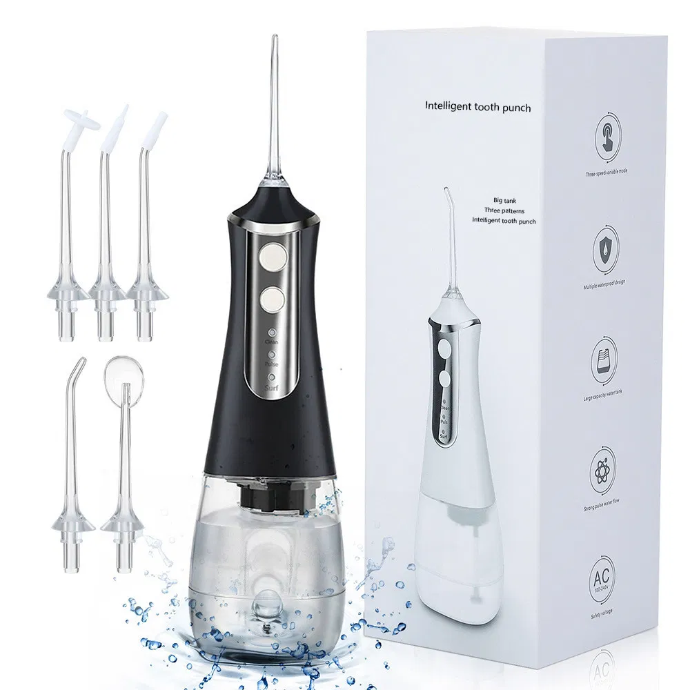 Jssan Portable Water Flosser 300ml Oral Irrigator 5 Mode 5 Nozzle Pulse High Pressure Oral Cleaner Toothbrush