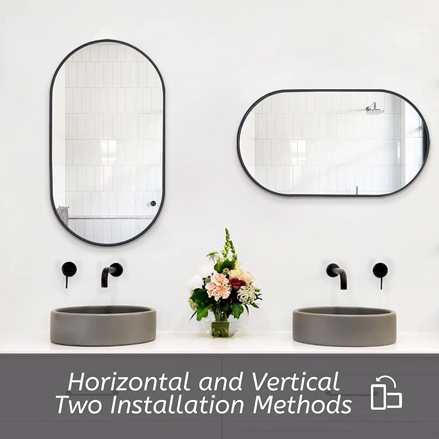 Luxury Oval Metal Frame Bathroom Mirror Wall Mounted Makeup Vanity Mirror for Home Decor