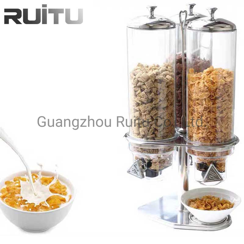 3 Tank Shop Home Cereal Dispensers Bulk Snack Dry Food Display Holder Stainless Steel Restaurant Hotel Triple Cereal Dispenser