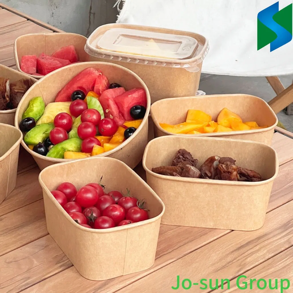500ml-1300ml Waterproof Compostable 12oz Round White Brown Kraft Paper Salad Bowl with Lid