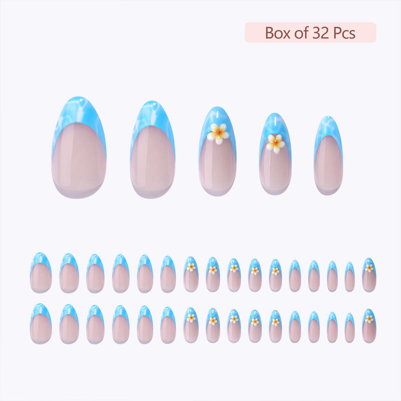 Wholesale Luxury Sea Blue 3D Flower French Summer Press on Nails
