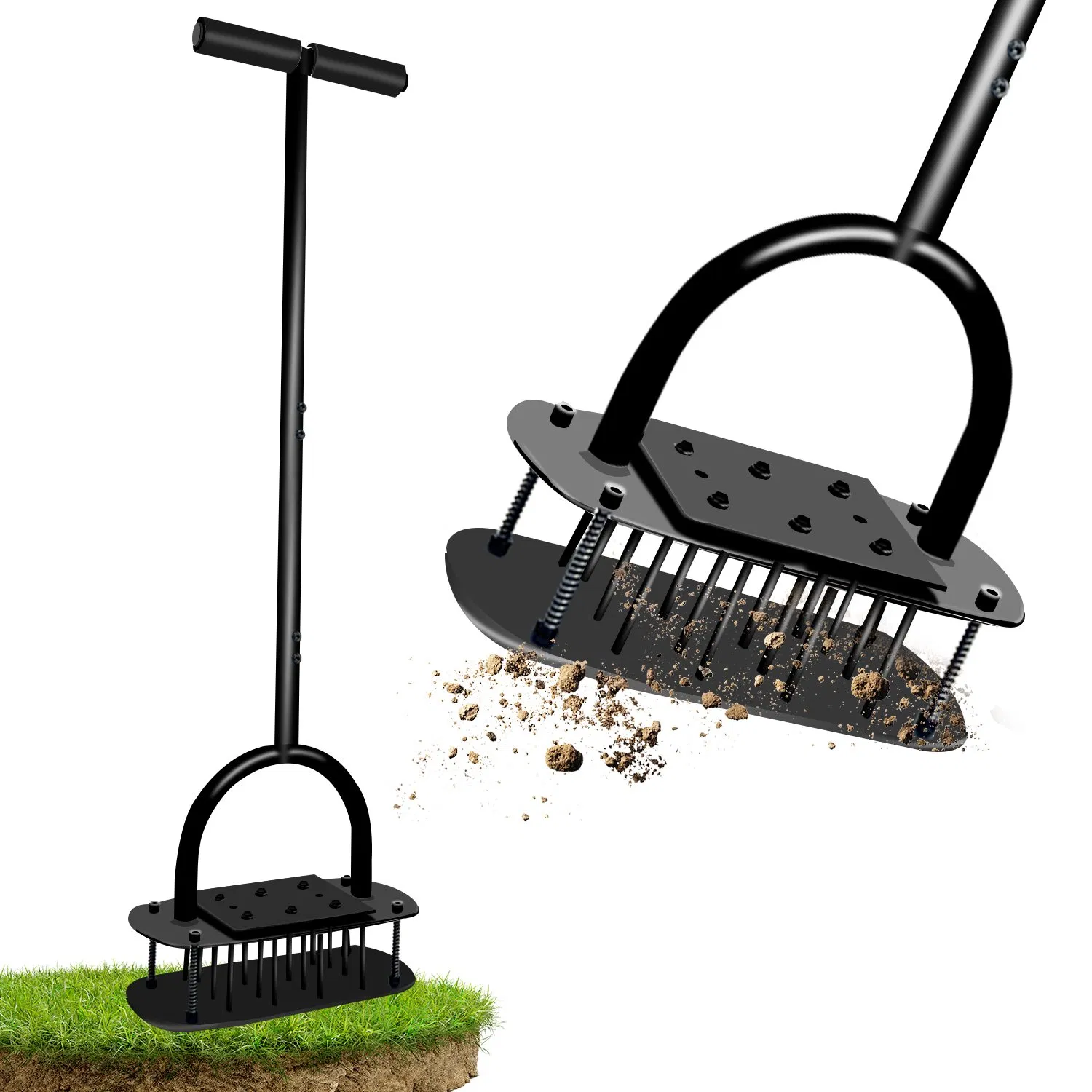 16 Steel Spikes Garden Lawn Aerator Roller, Double Spring & Anti-Loose Design for Efficient Soil Aeration