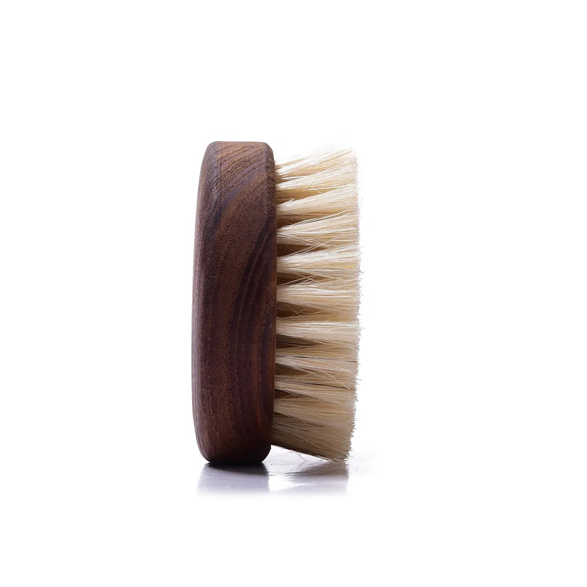 Round Walnut Wood Brush Bath Scrub Brush Dry Clean Remove Brush Boar Bristle Beard Brush