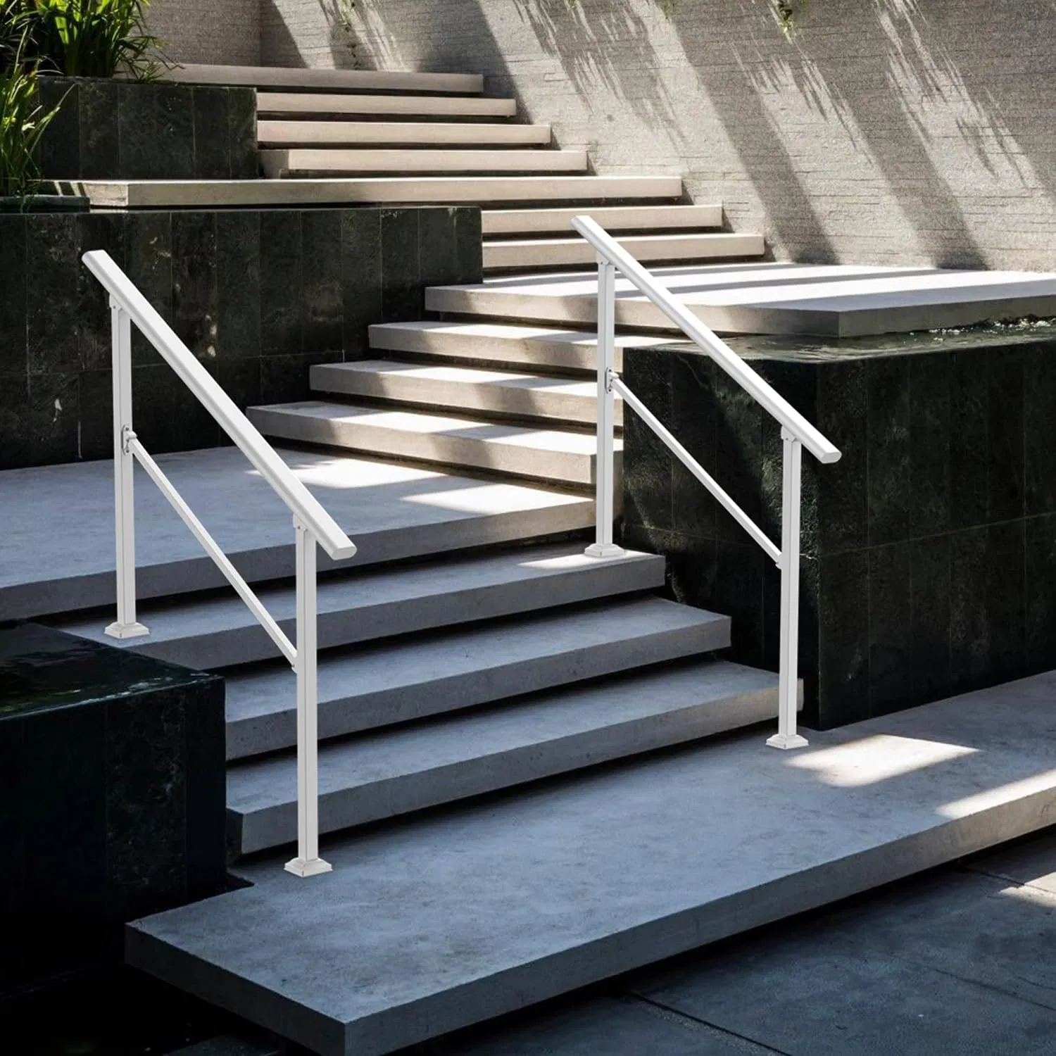 Handrails for Outdoor Steps, Wrought Iron Stair Railing Fits 3 or 4 Steps, Metal Hand Rail with Installation Kit