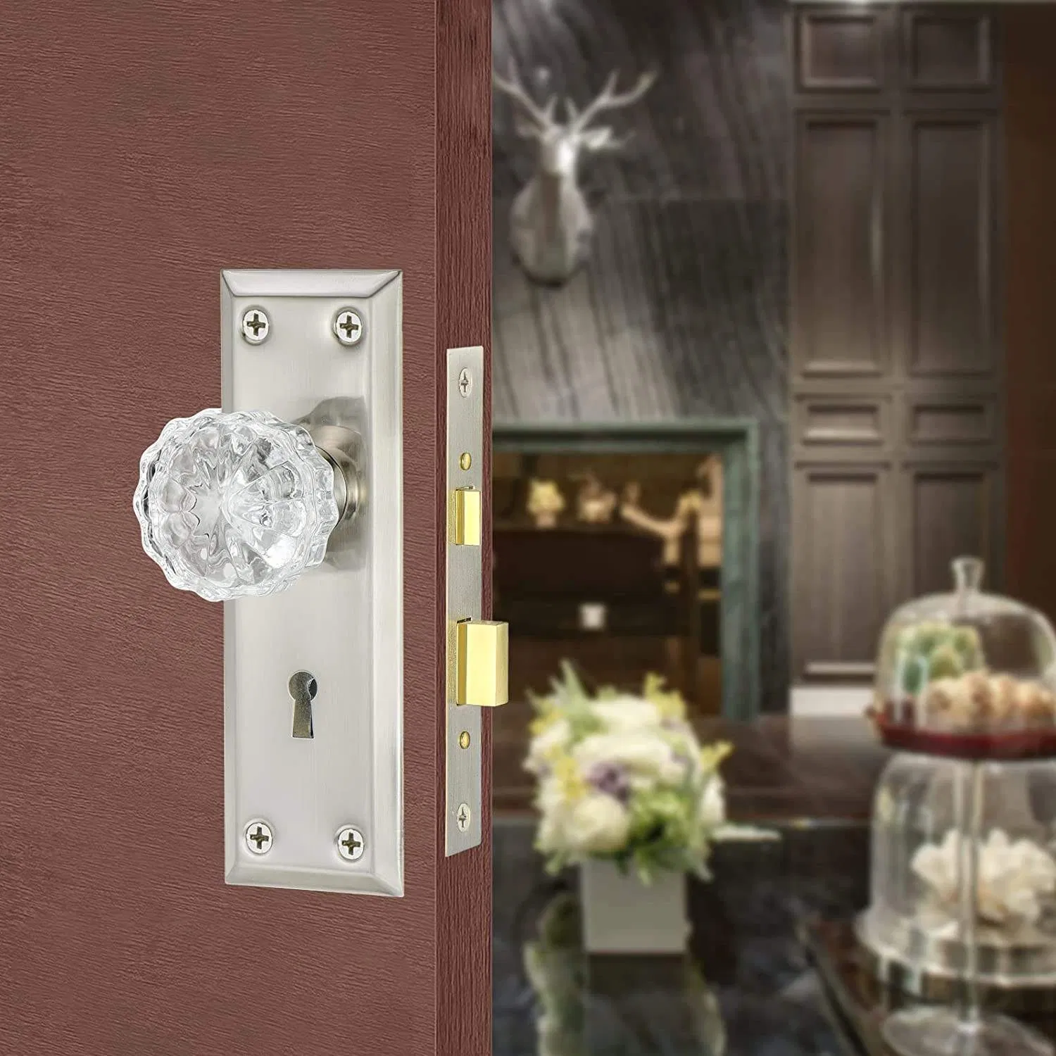 Heavy Duty Crystal Glass Knob Lever Handle Quick Release Security Function for Door Lock Zinc Alloy