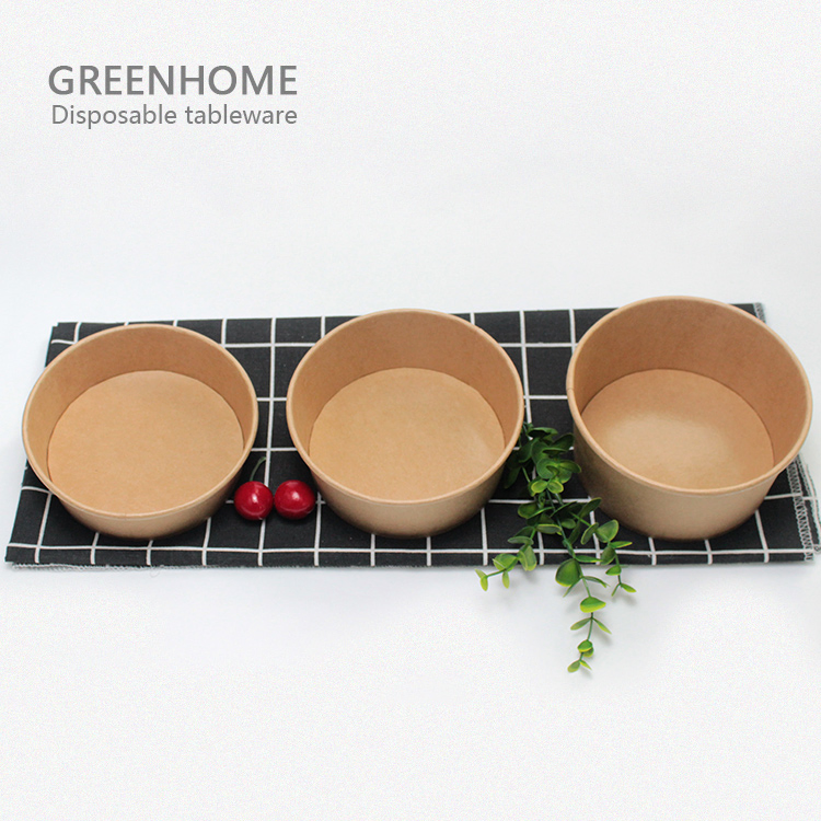 100% Natural 1000ml Disposable Paper Tableware 150mm Diameter Kraft Paper Salad Bowl