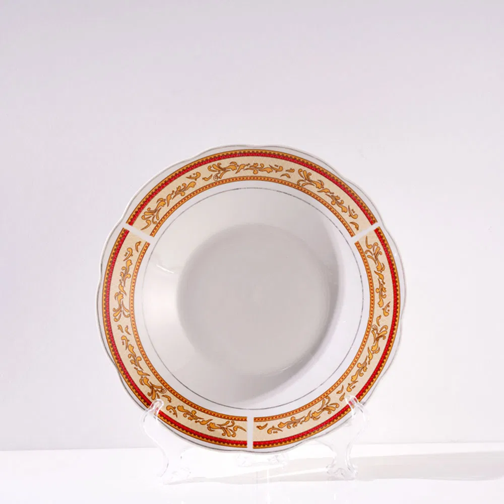 9"Soup Plate Round Decal with Gold Silver Line Porcelainware Ceramics Tableware