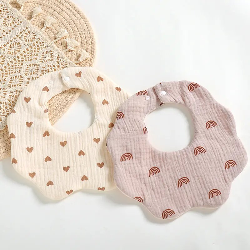 Bamboo Cotton Gauze Petal Saliva Towel Can Rotate 360 Degrees Newborn Bibs