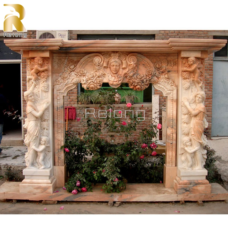 Wholesale Luxury Indoor Home Decor Antique Black Marble Fireplace with Hand Craved Marble Female Statues