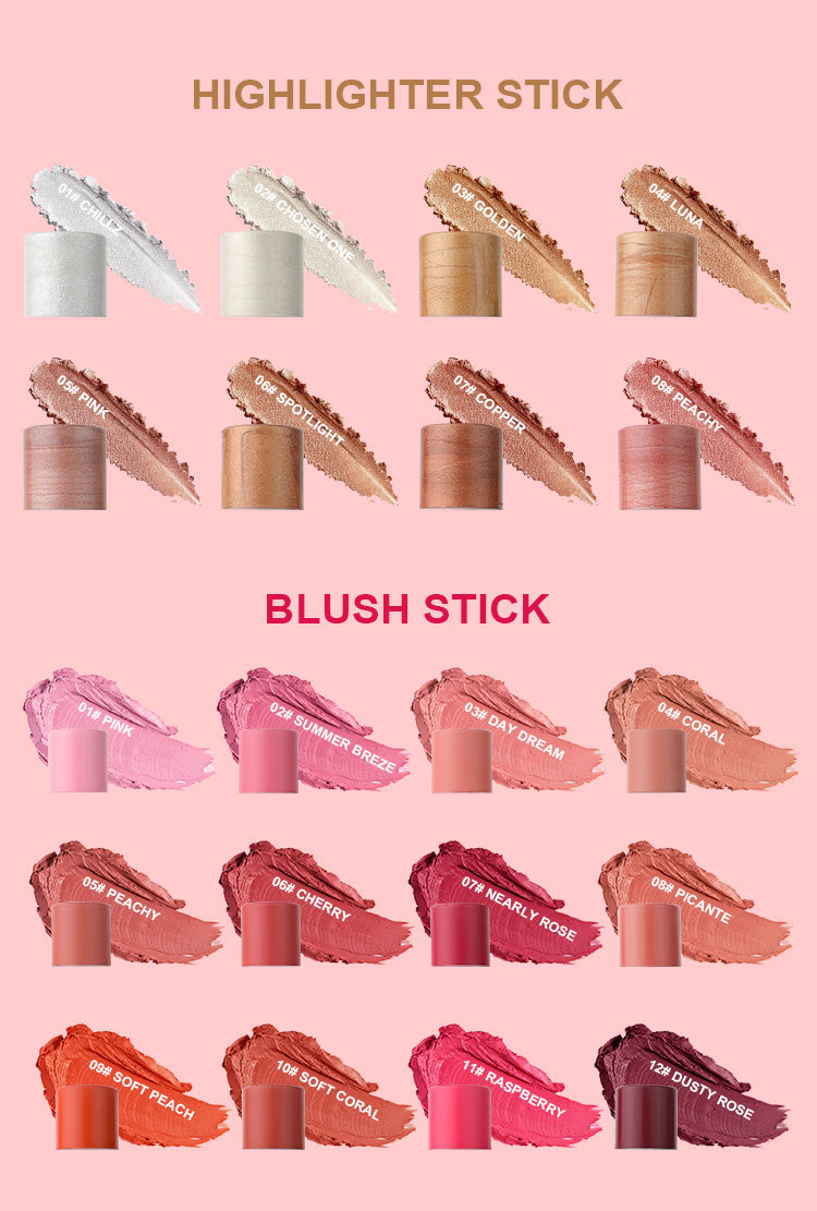 Cosmetics Factory 2-in-1 Custom Vegan Cream Makeup Highlighter Stick with Brush