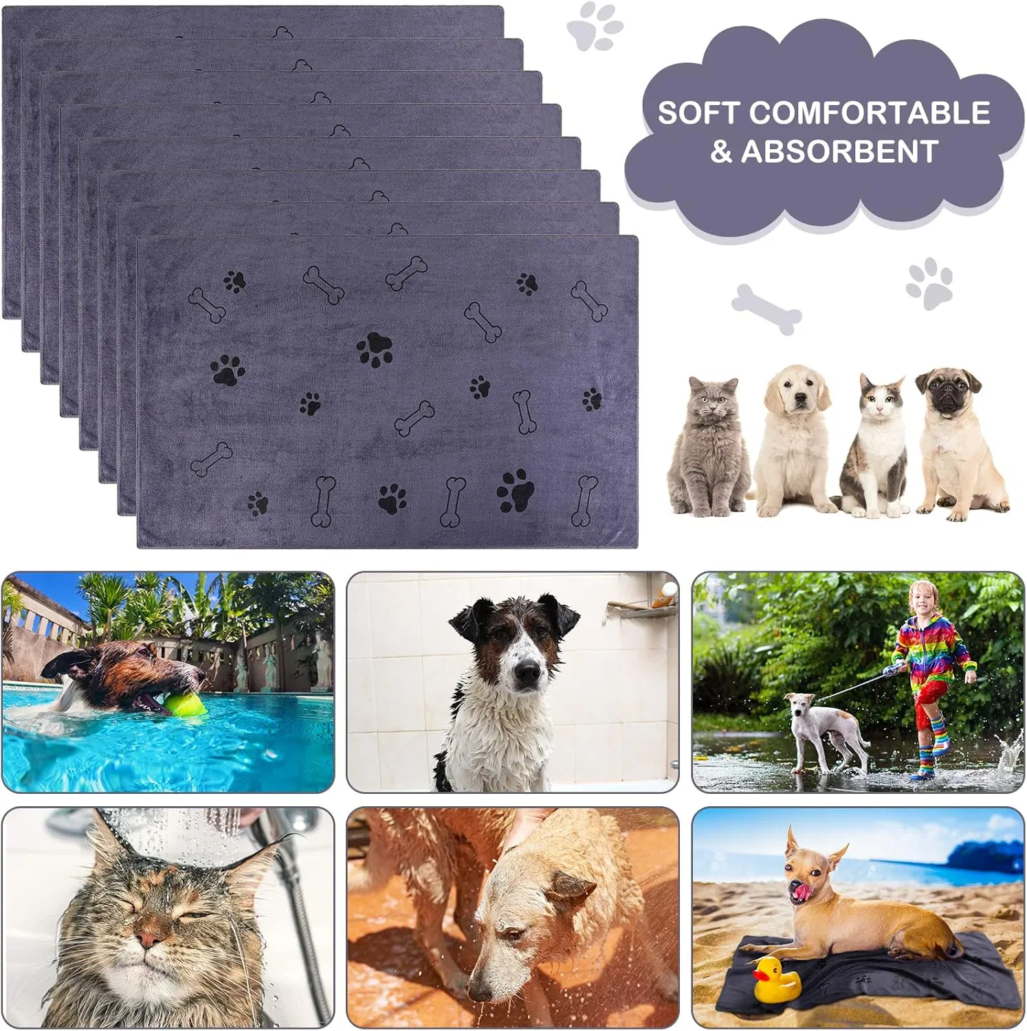 Wholesale Microfiber Dog Towel Soft Super Absorbent Quick Drying Custom Embroidered Logo Pet Towel