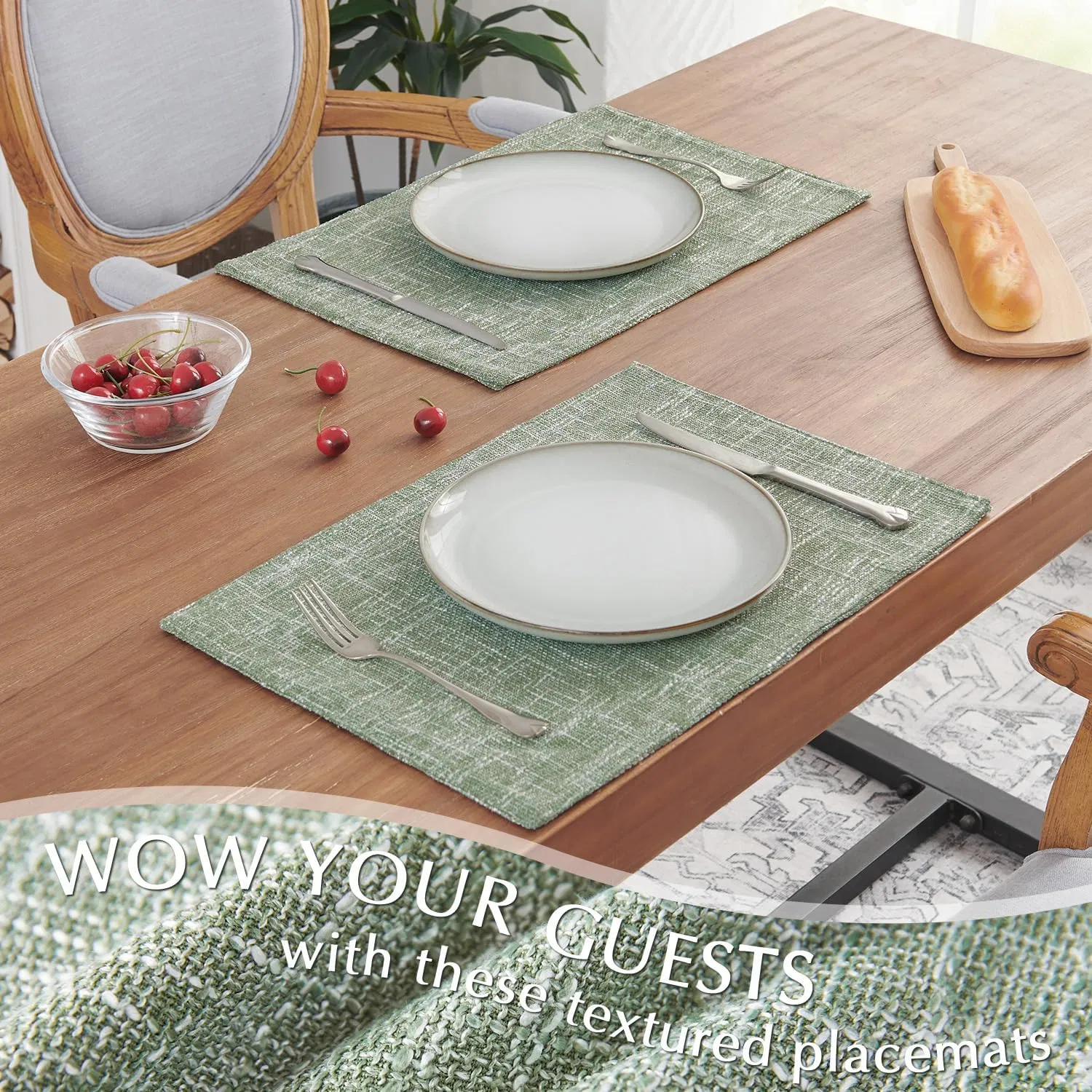 Burlap Textured Sturdy Fabric Double Layer Heat Resistant Placemats Set