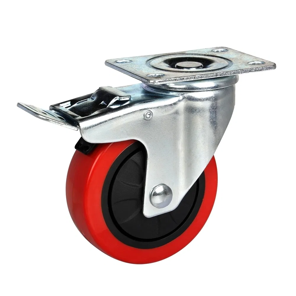 Flexible Movement Customizable Red Medium Duty Elastic PU Wheels Caster