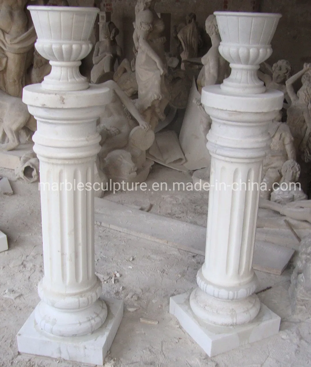 Antique Natural White Marble Column Pillar Flower Pot (SY-C037)