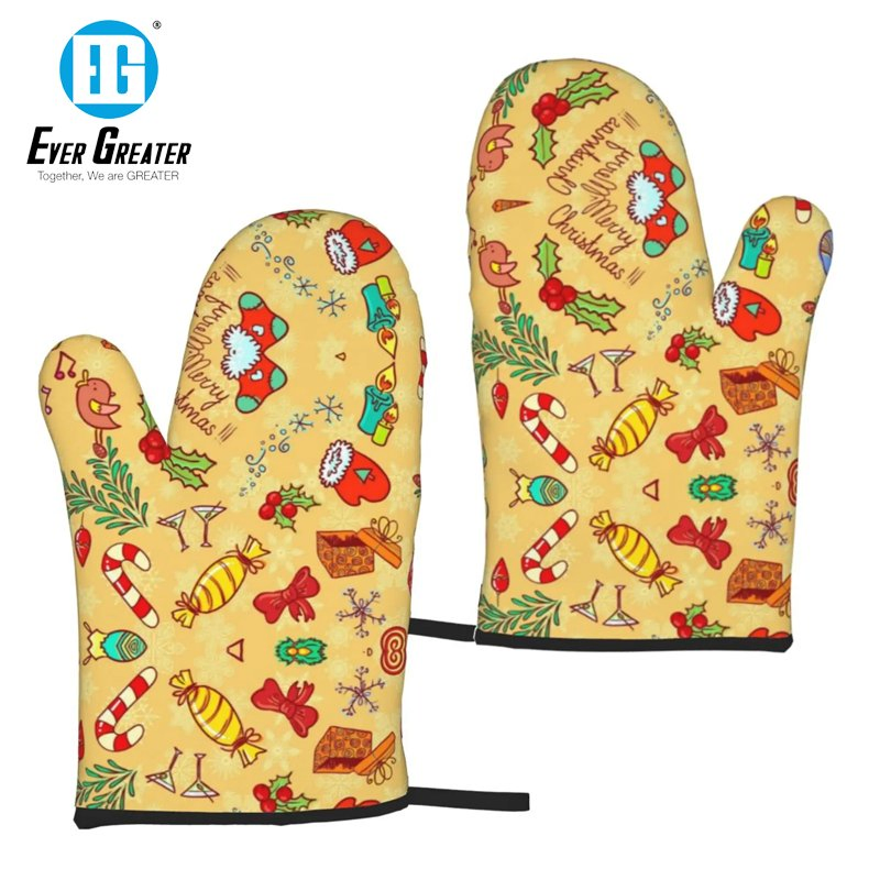 Custom Print Oven Mitts Premium Cotton Heat Resistant Oven Mitts Set