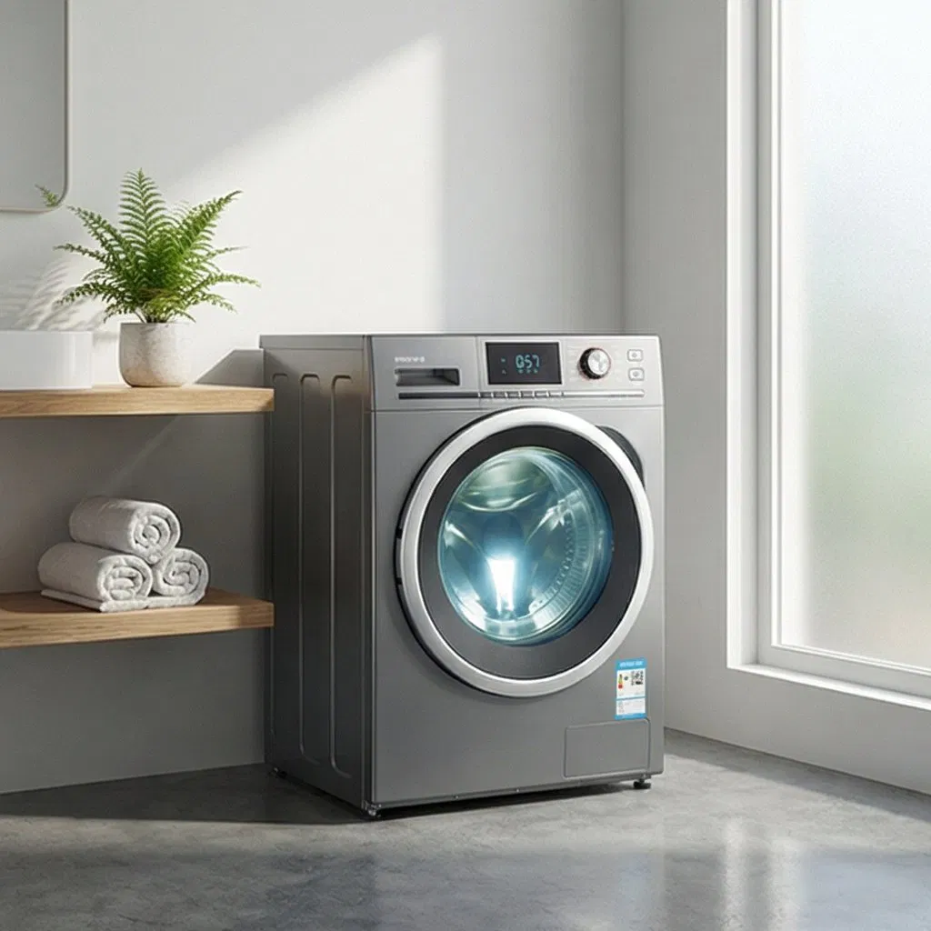 Premium 10kg Front Loading Washing Machine in White and Silver