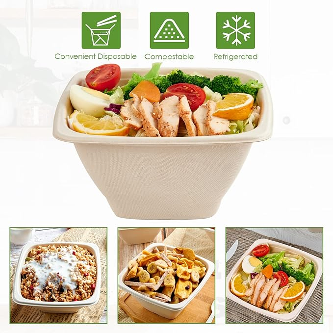 Brighthomey 42 Oz of Square Bulk Paper Bowls