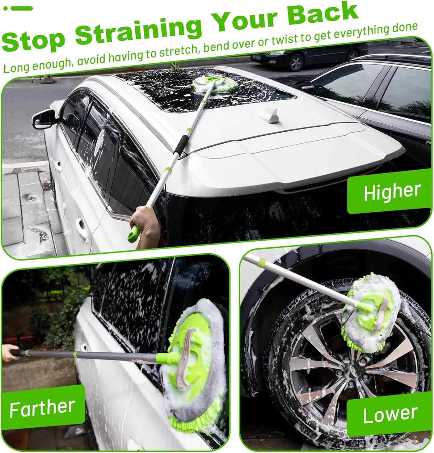 Mop Sponge with Long Handle Chenille Microfiber Car Wash Brush Kit